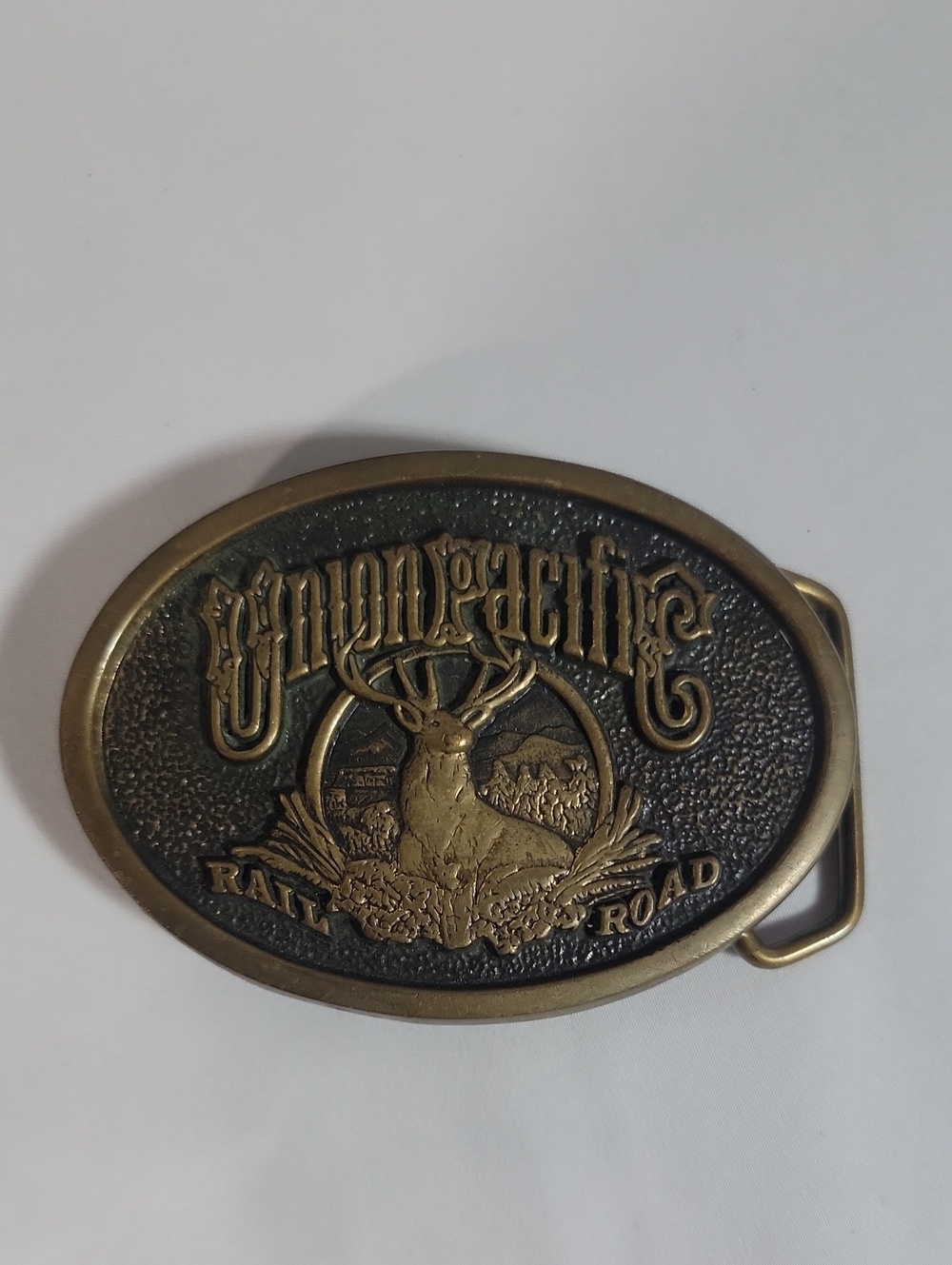Brass-Tone Men's Belt Buckle - Brown/Antique Gold